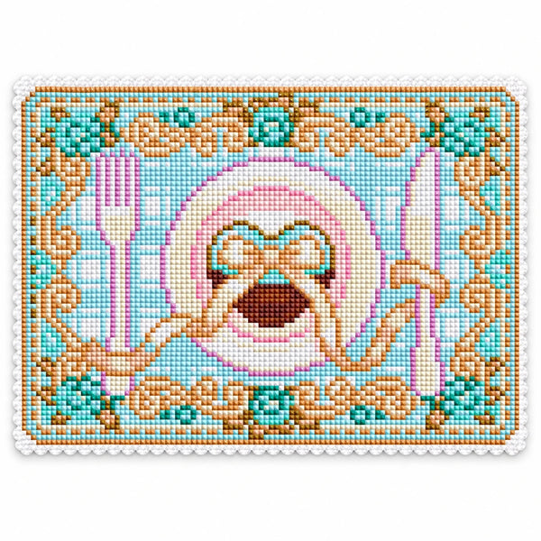 Pastel table setting diamond painting placemat in Mint Blush