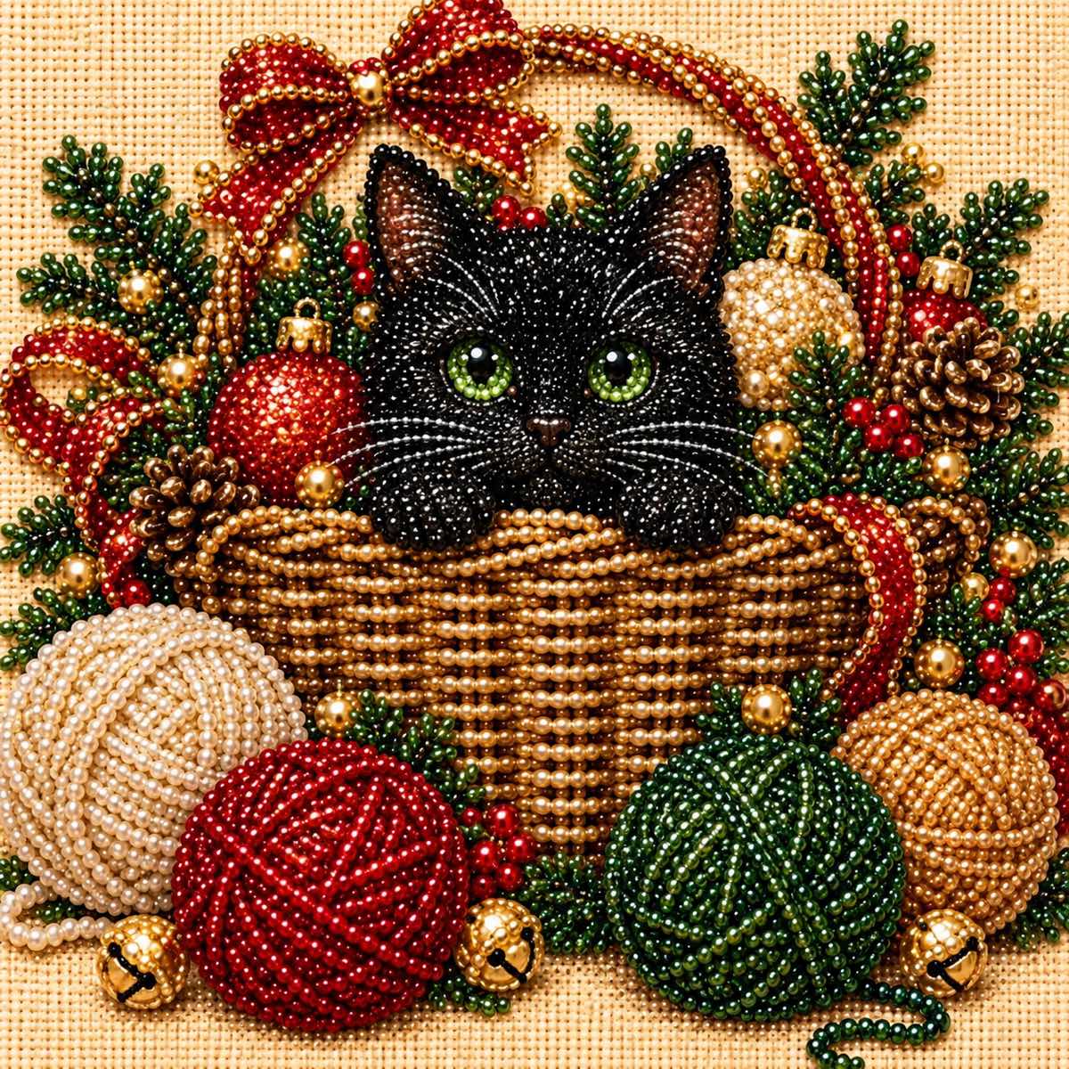Black Cat and Yarn Basket Christmas — detail image