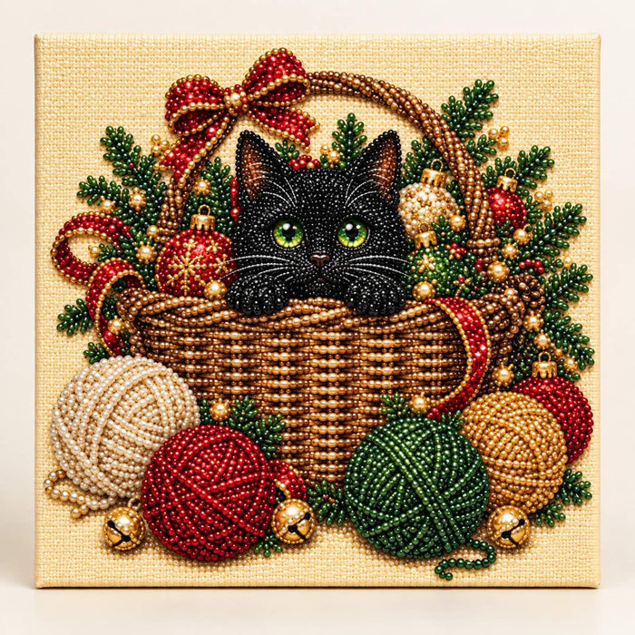 Black Cat and Yarn Basket Christmas — hero image