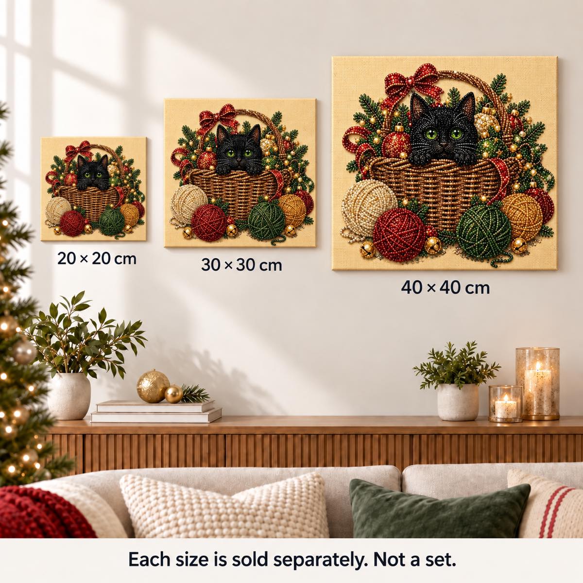 Black Cat and Yarn Basket Christmas — size image