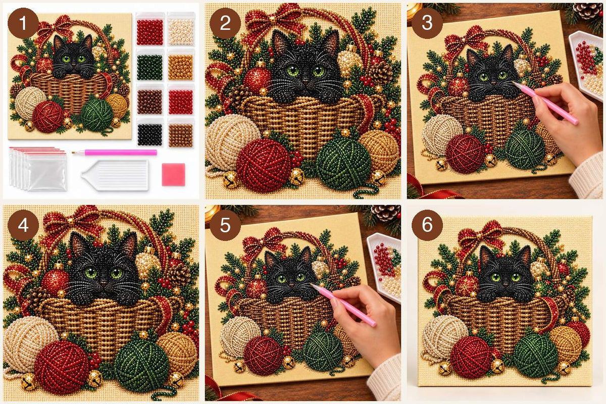 Black Cat and Yarn Basket Christmas — tutorial image