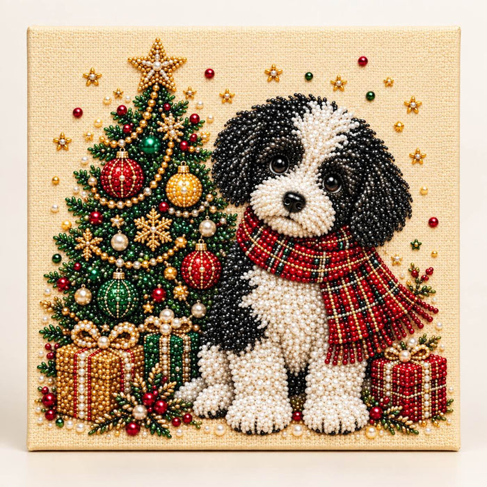 Black and White Puppy Christmas Tree — hero image