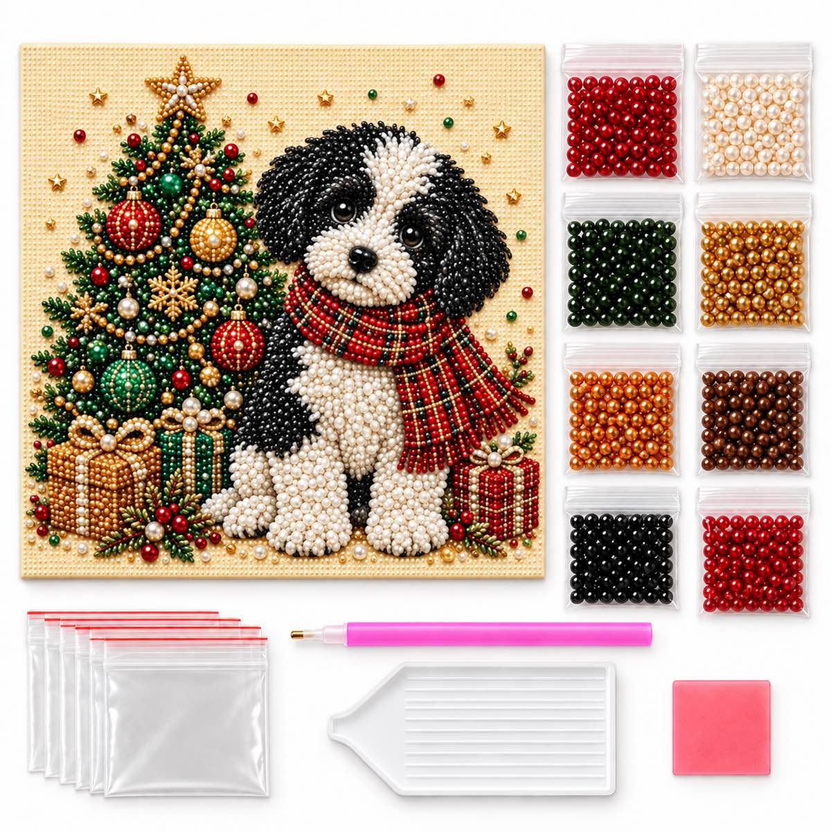 Black and White Puppy Christmas Tree — kit image