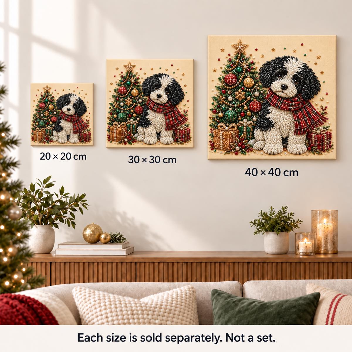 Black and White Puppy Christmas Tree — size image