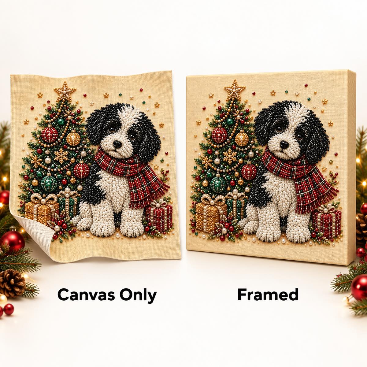 Black and White Puppy Christmas Tree — style image