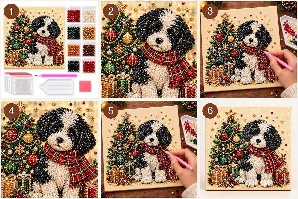 Black and White Puppy Christmas Tree — tutorial image