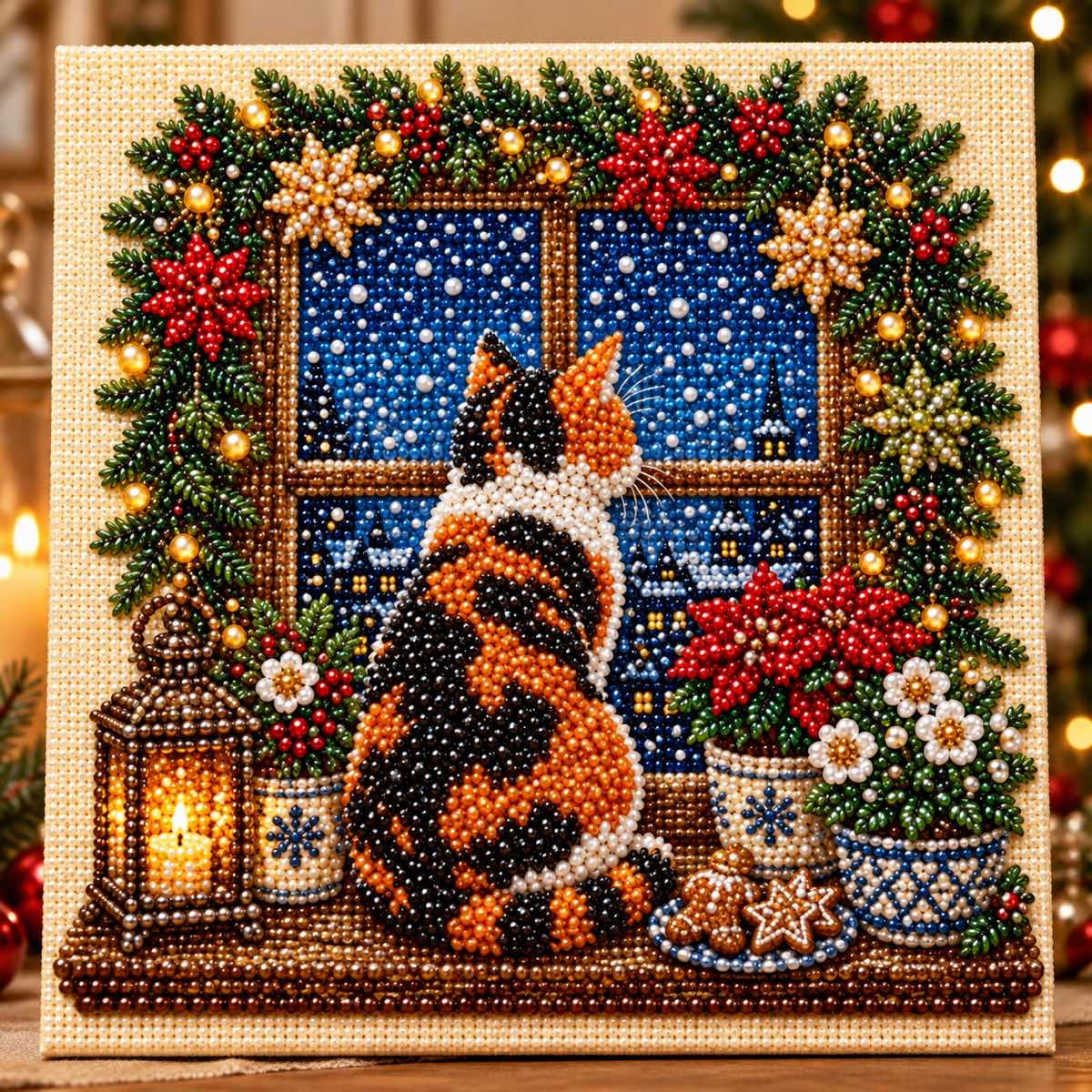 Calico Cat Winter Window — detail image