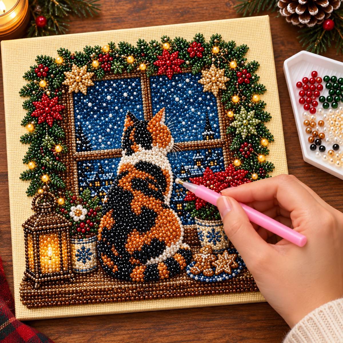 Calico Cat Winter Window — process image