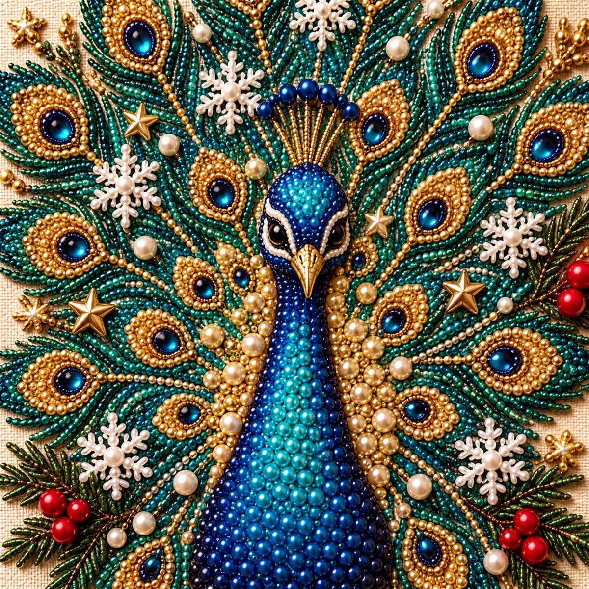 Christmas Peacock Snowflakes — detail image