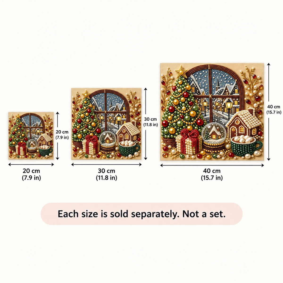 Christmas Village Window pearl painting sizes 20, 30, and 40 cm; each sold separately