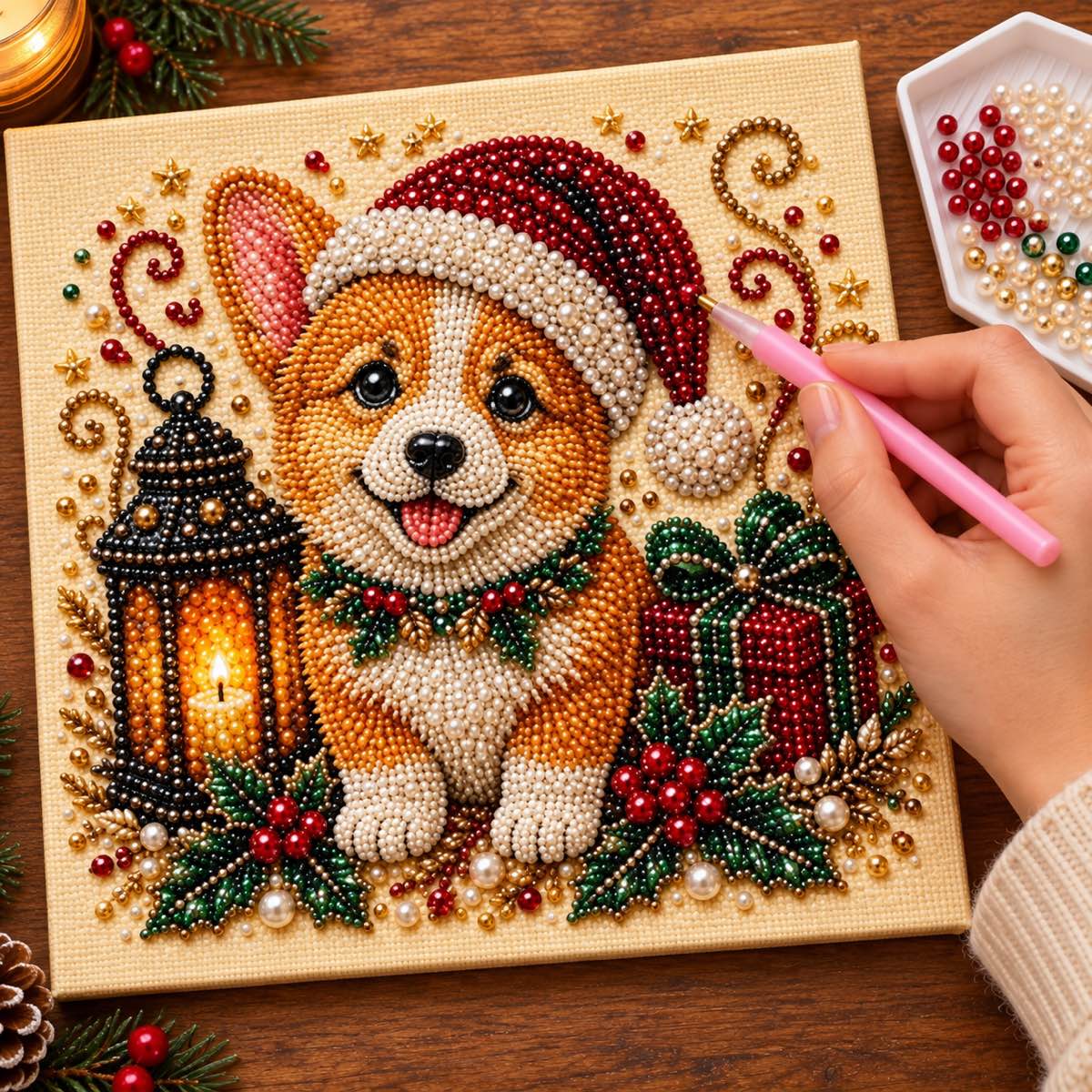 Corgi Christmas Lantern — process image