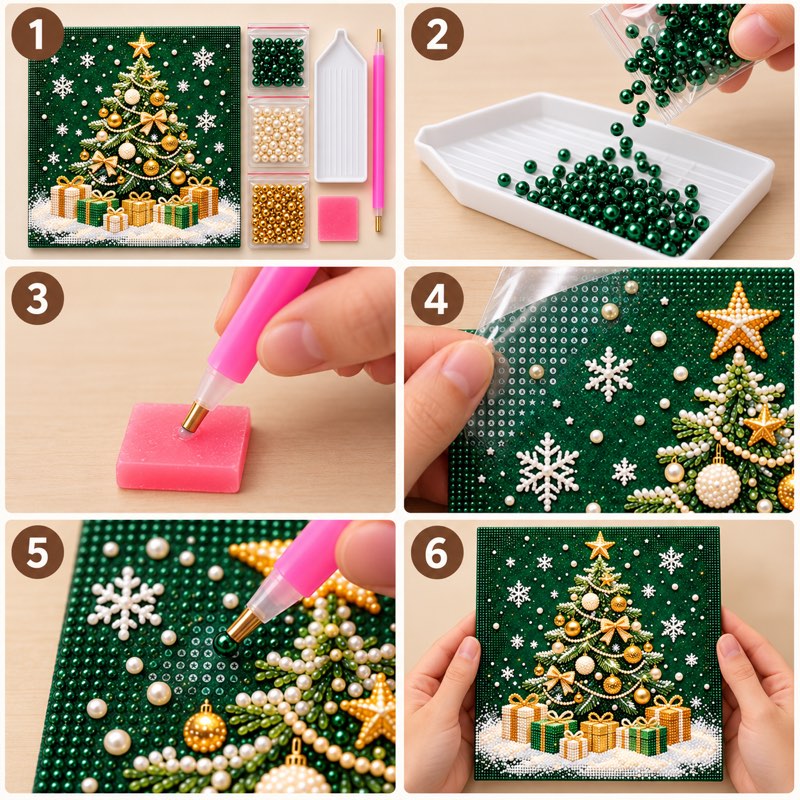 Emerald Christmas Tree and Gifts Pearl Diamond Painting Kit tutorial