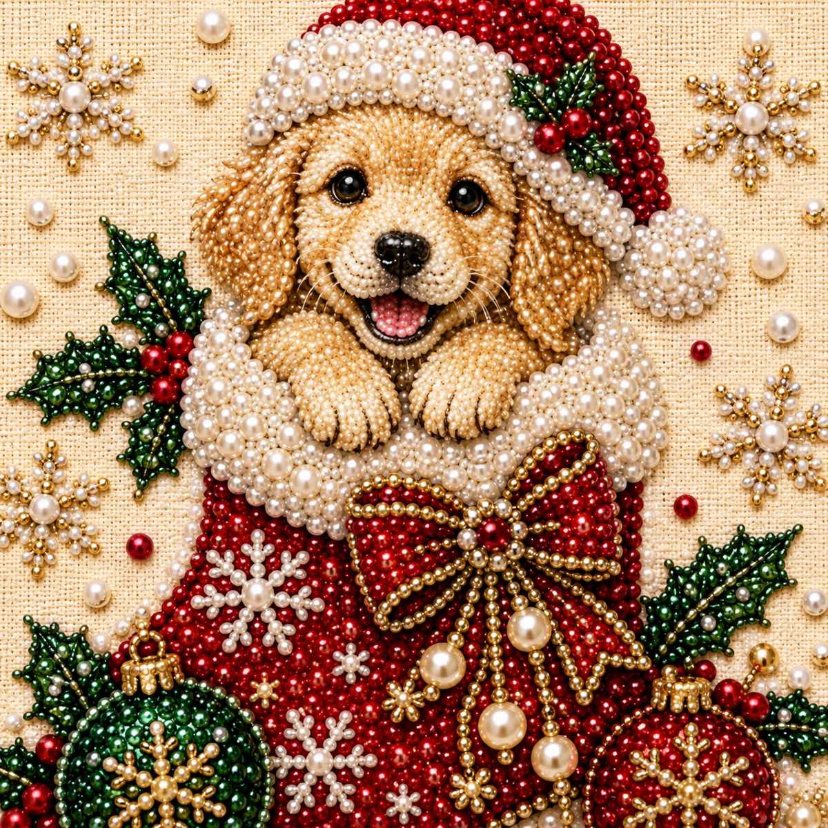 Golden Puppy Christmas Stocking — detail image