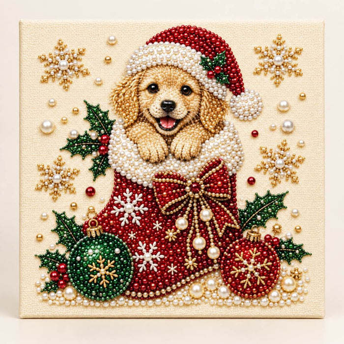 Golden Puppy Christmas Stocking — hero image