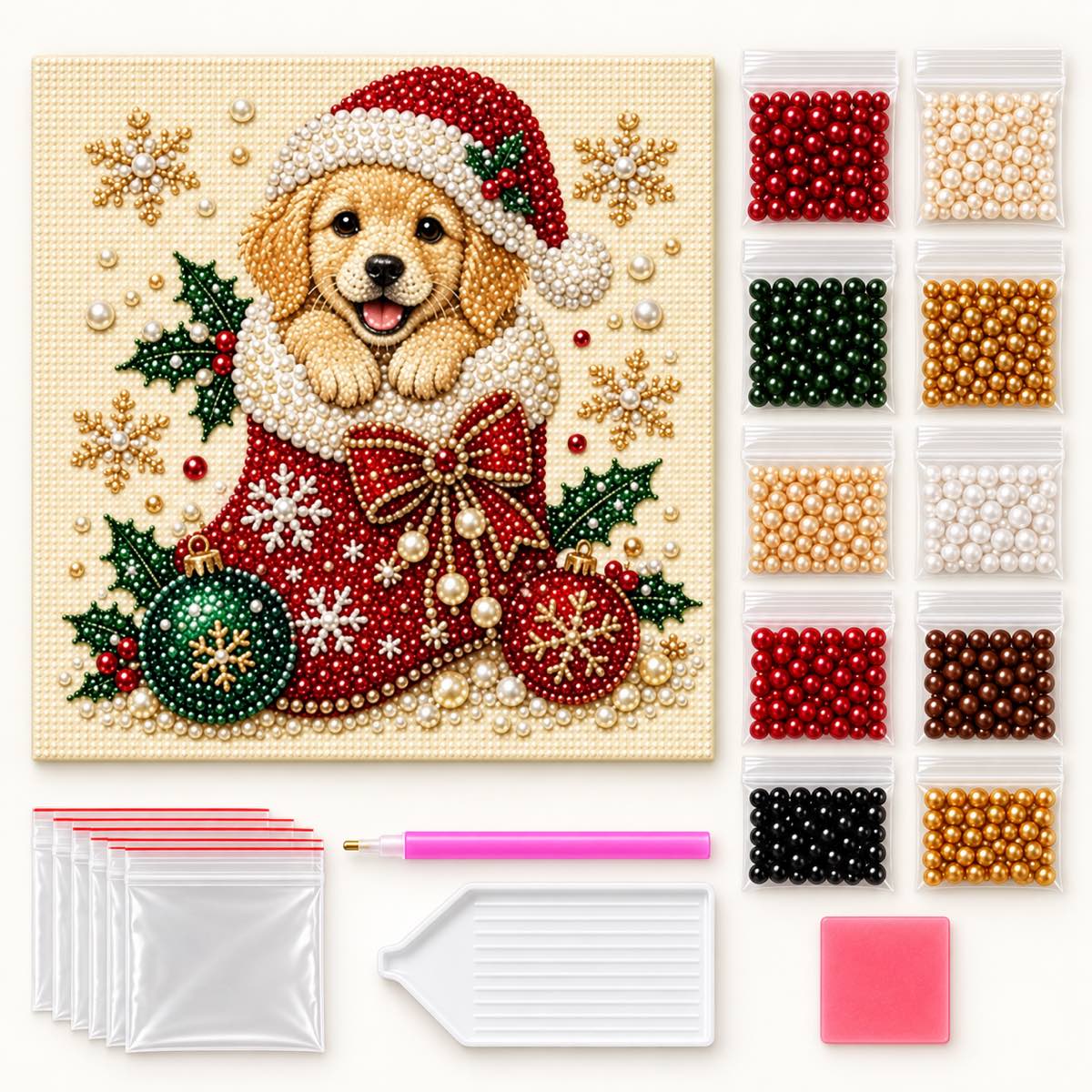 Golden Puppy Christmas Stocking — kit image