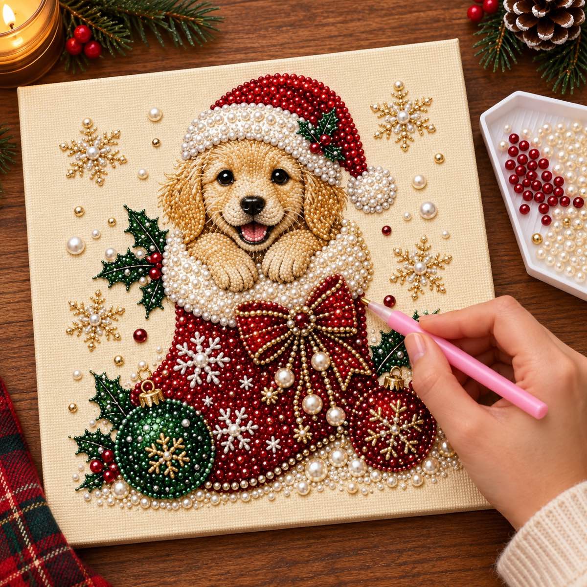 Golden Puppy Christmas Stocking — process image
