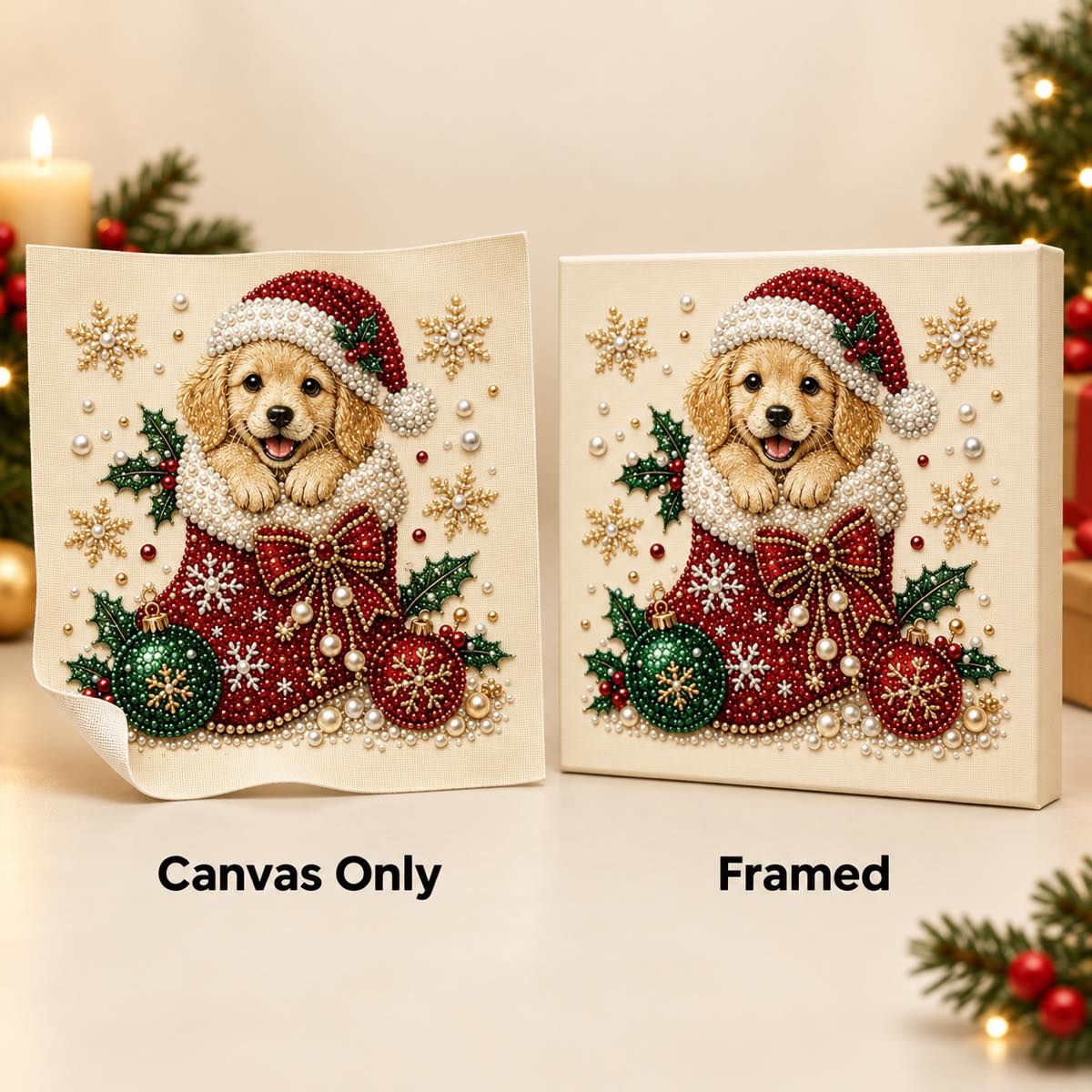 Golden Puppy Christmas Stocking — style image