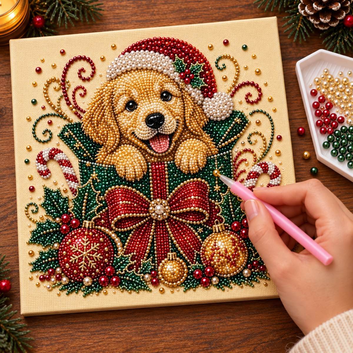 Golden Puppy Gift Box Christmas — process image