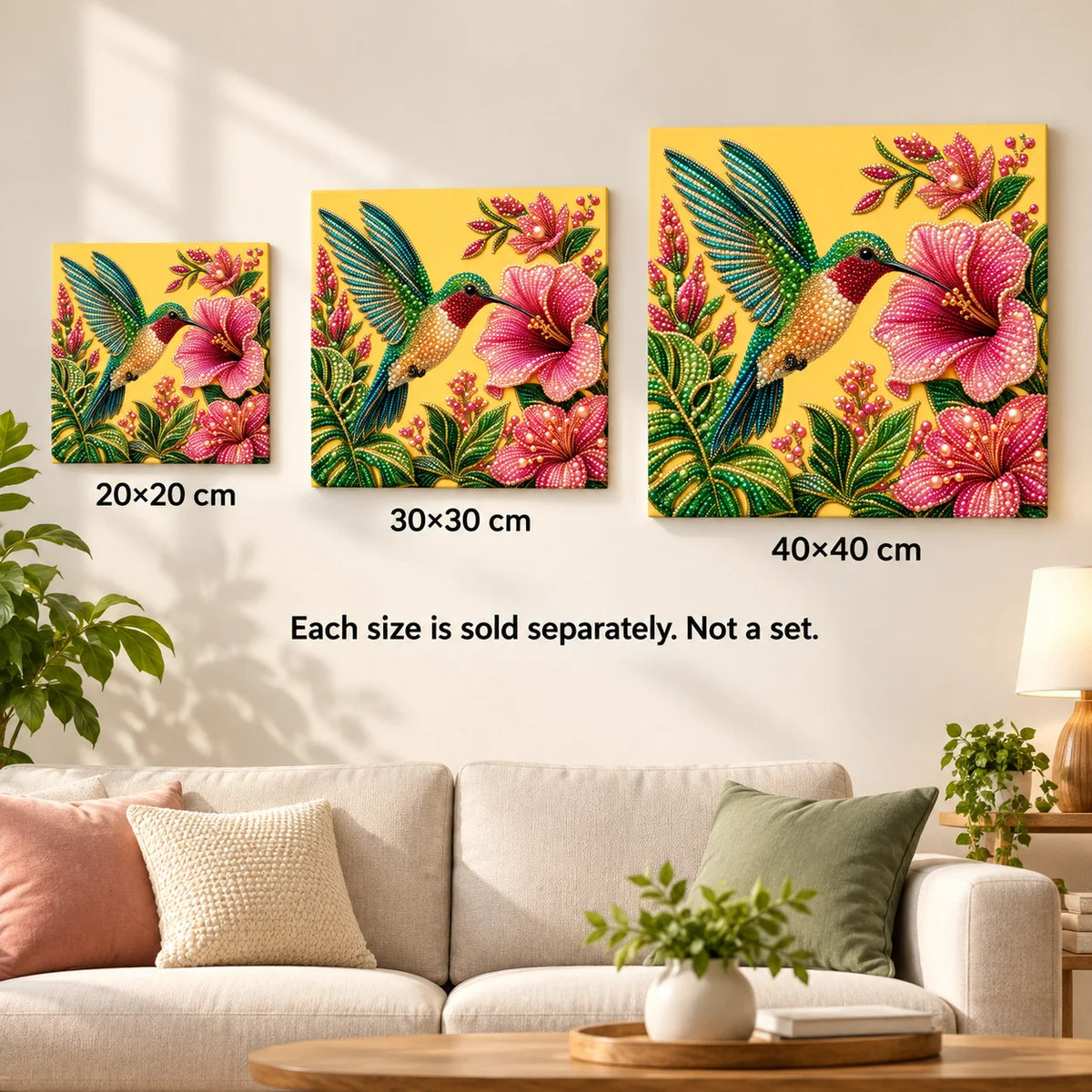 size image for the Green Hummingbird Hibiscus pearl painting kit