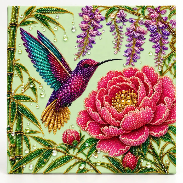 Hummingbird Peony Wisteria Pearl Diamond Painting Kit – hero image