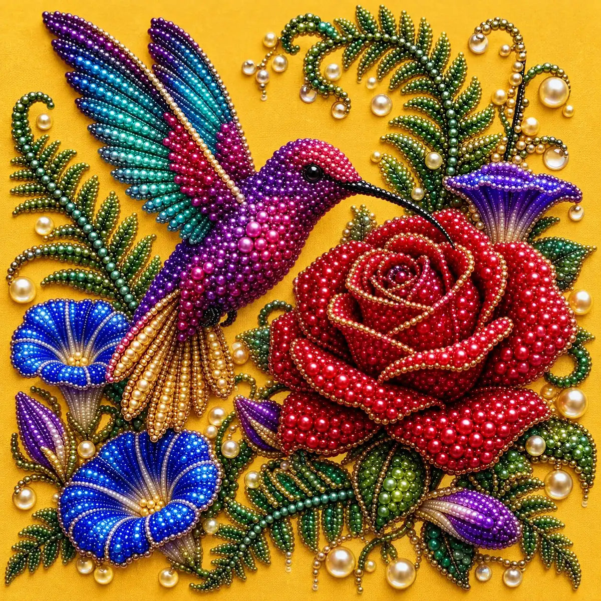Hummingbird Red Rose Pearl Diamond Painting Kit – detail image