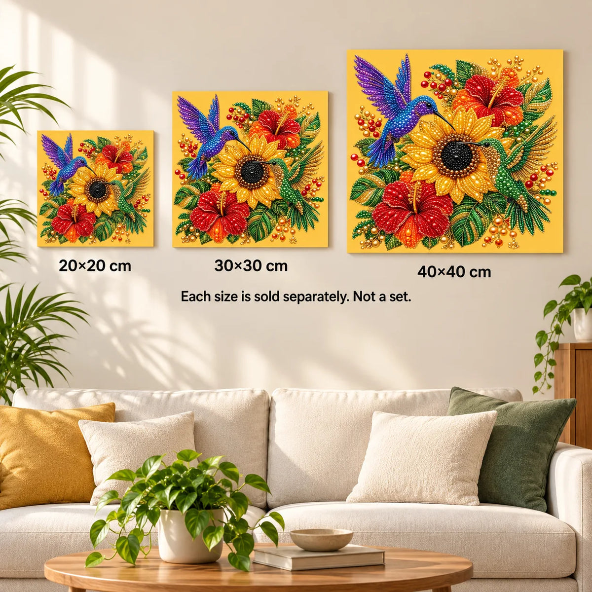 Hummingbird Sunflower Hibiscus Pearl Diamond Painting Kit – size image