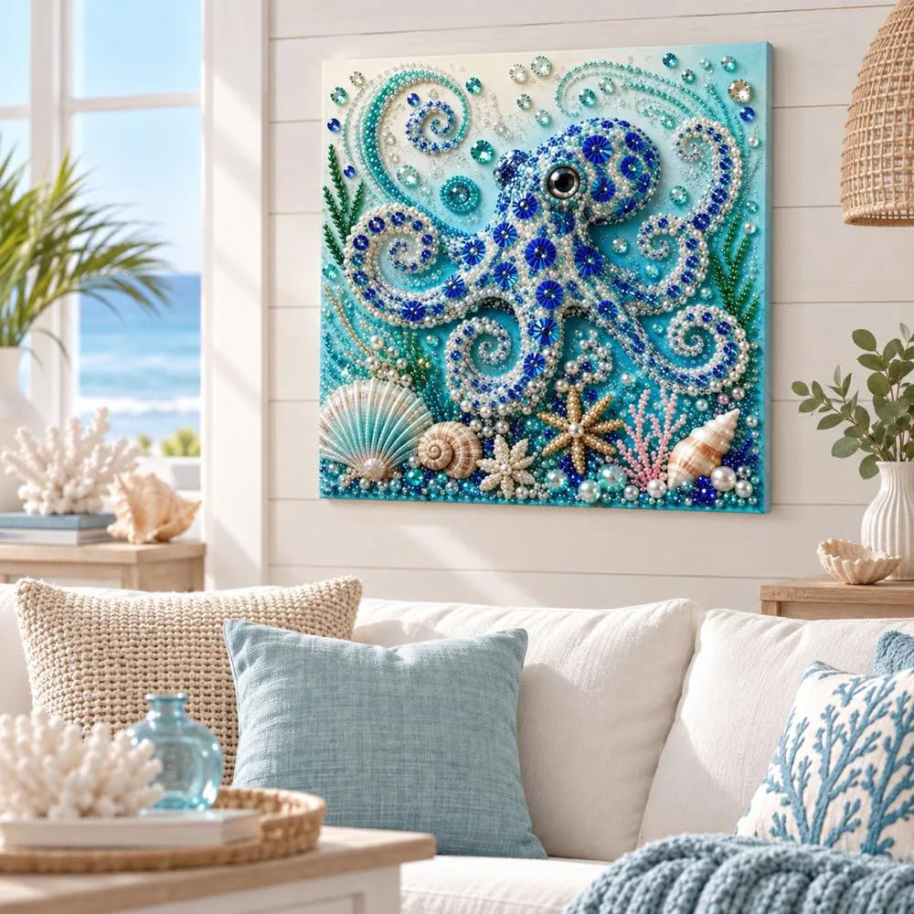 Ocean octopus pearl artwork shown as a home display example