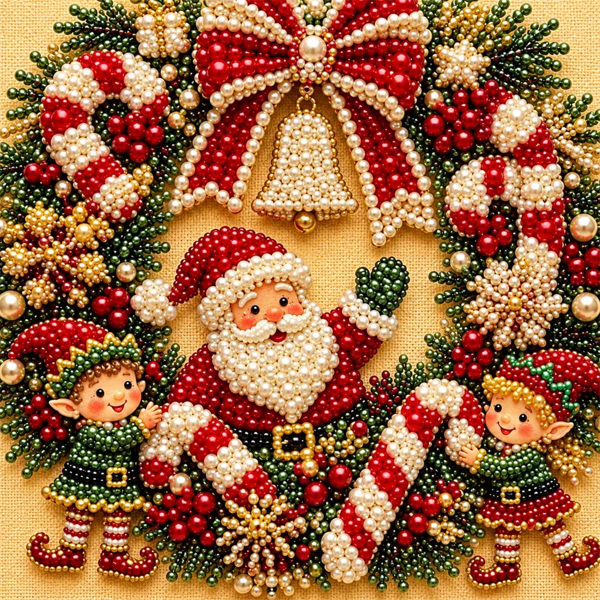 Santa Elves Christmas Wreath — detail image
