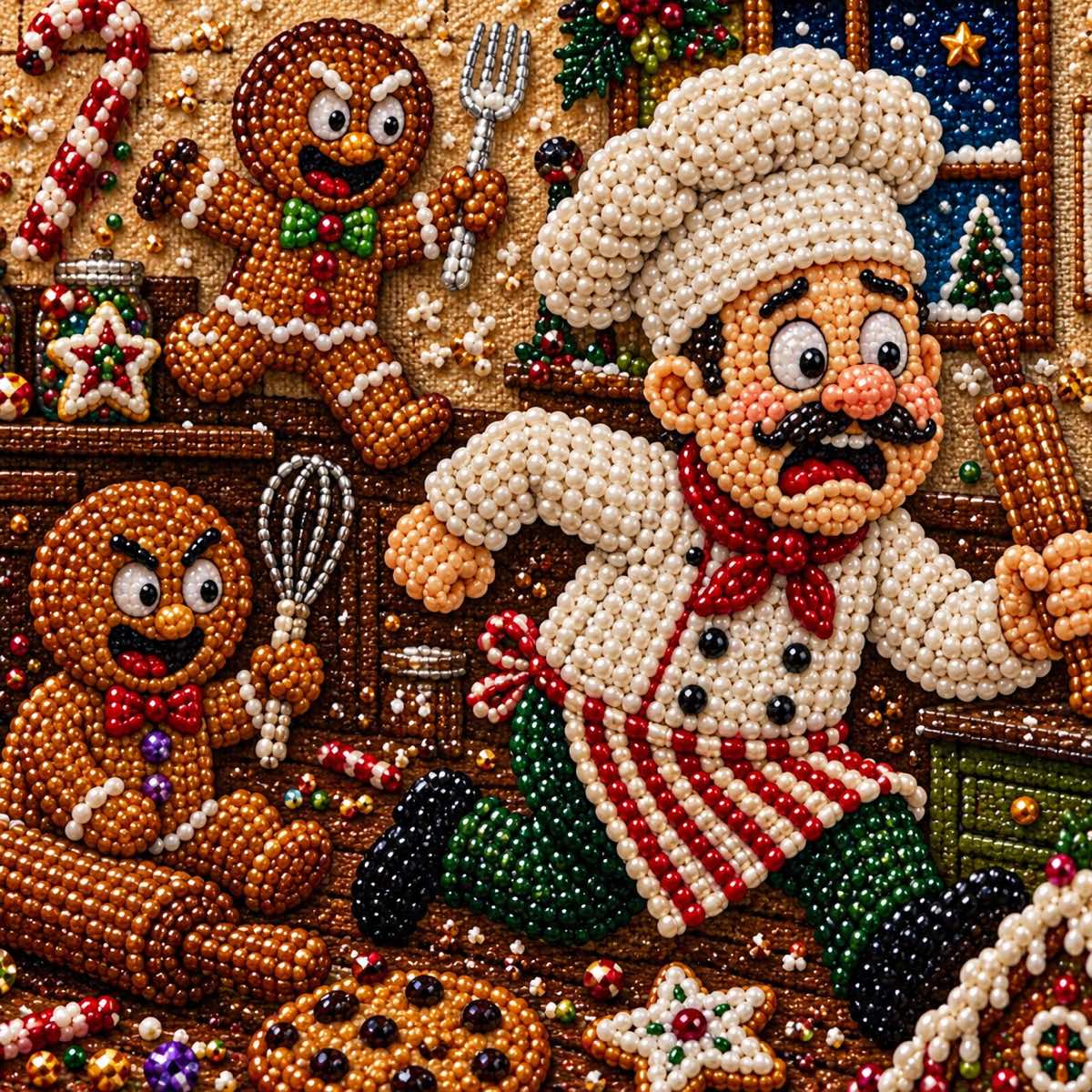 Santa Gingerbread Kitchen Pearl Diamond Painting Kit detail