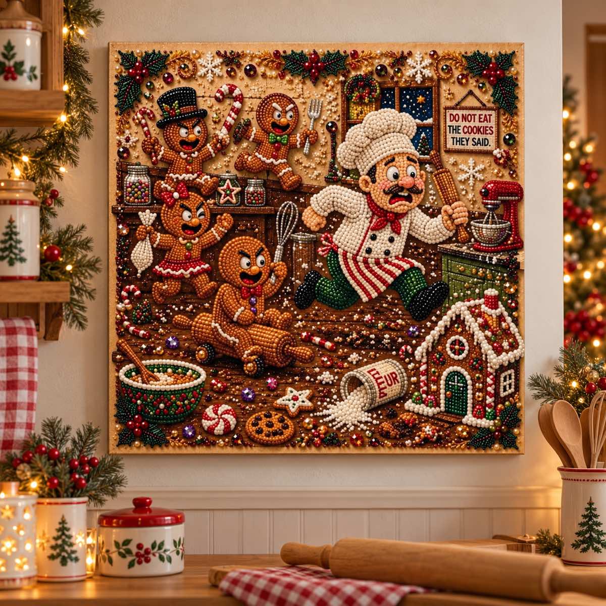 Santa Gingerbread Kitchen Pearl Diamond Painting Kit room