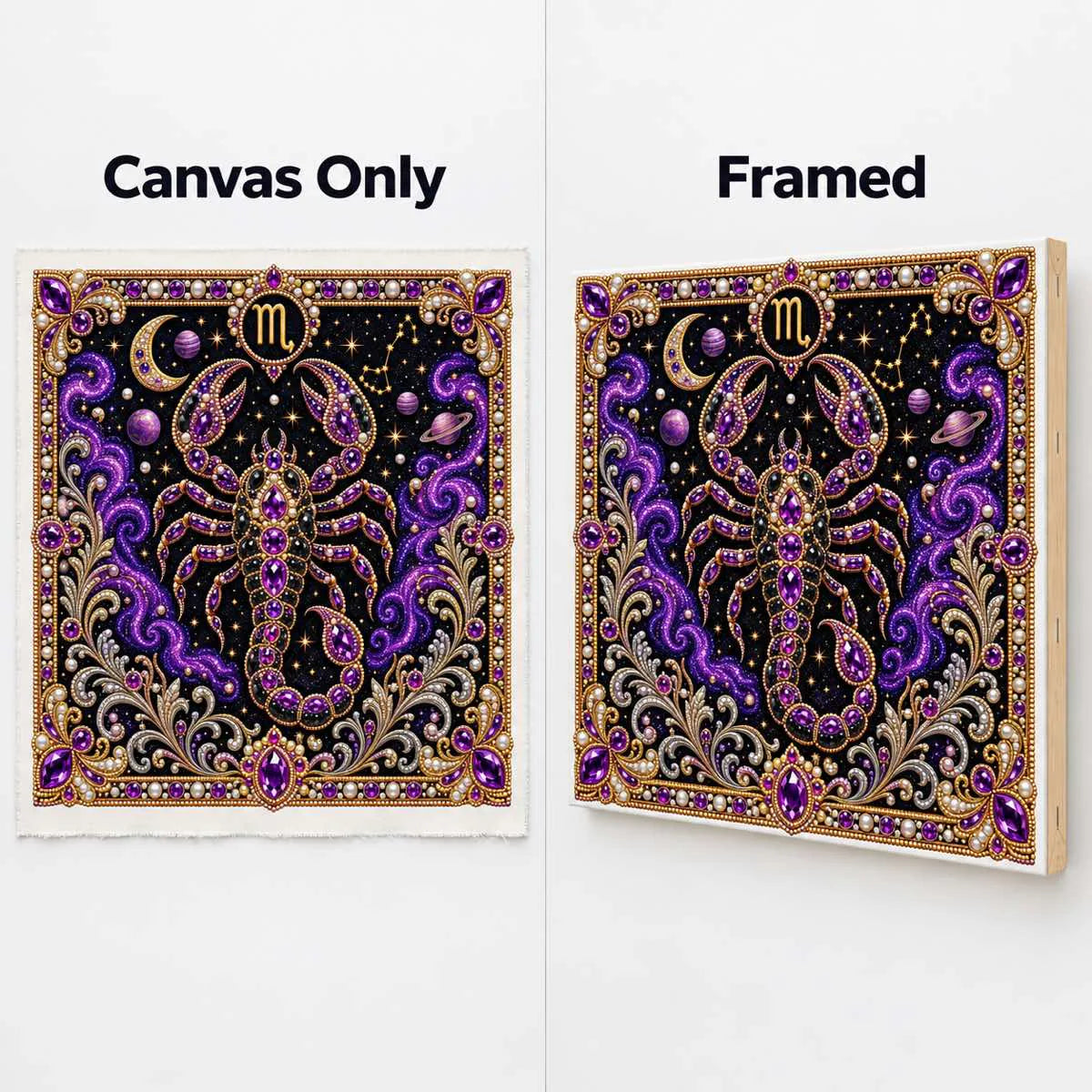 scorpio canvas-only and framed display options; no decorative outer frame included
