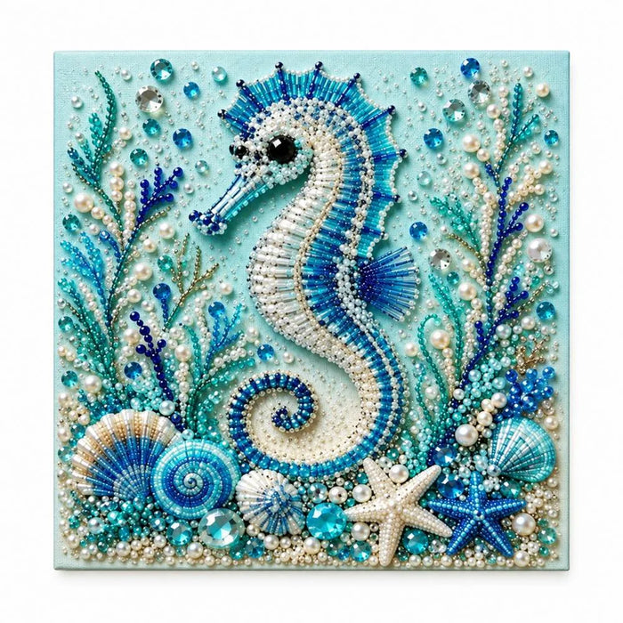 Finished seahorse pearl painting design on a clean background