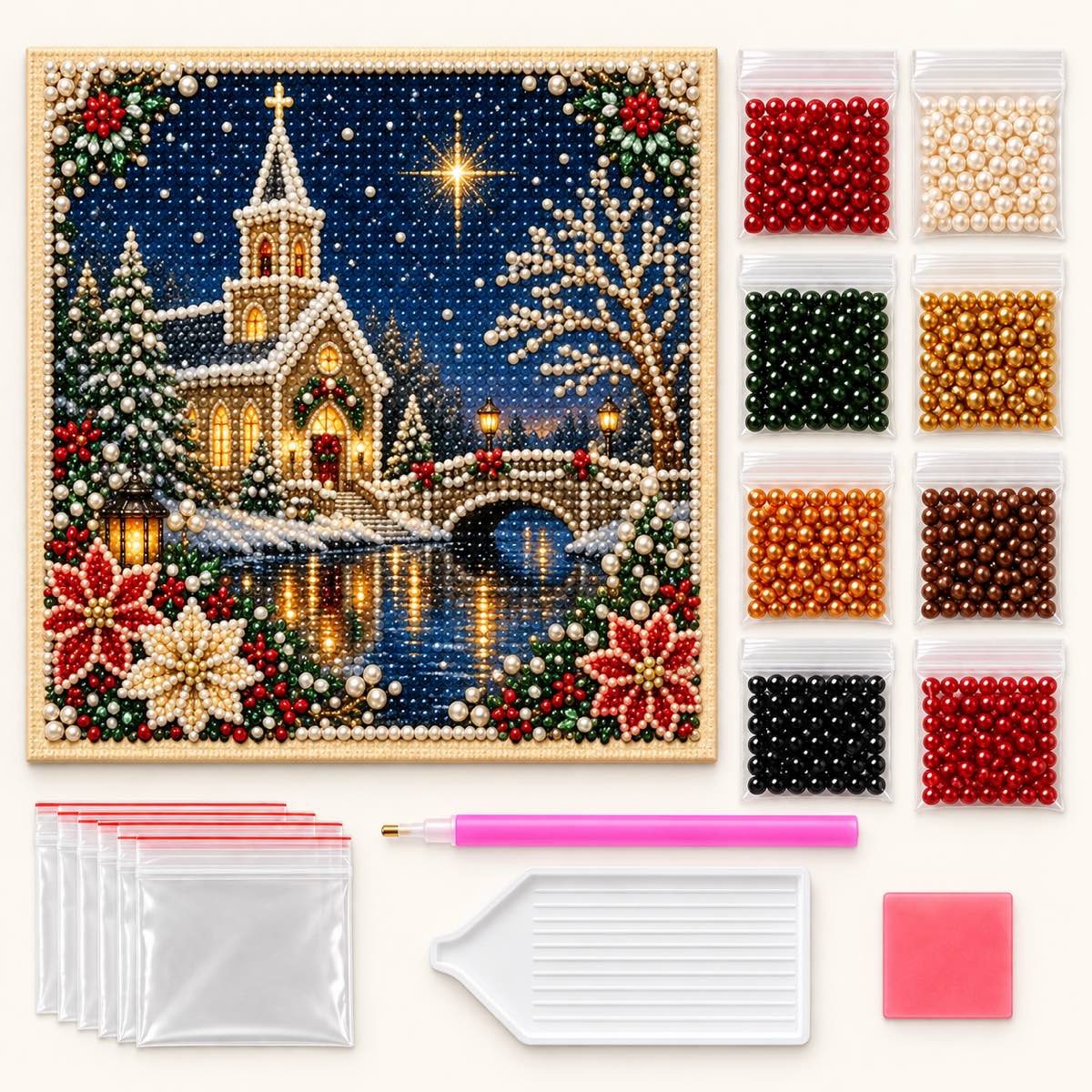 Snowy Church Christmas Night — kit image