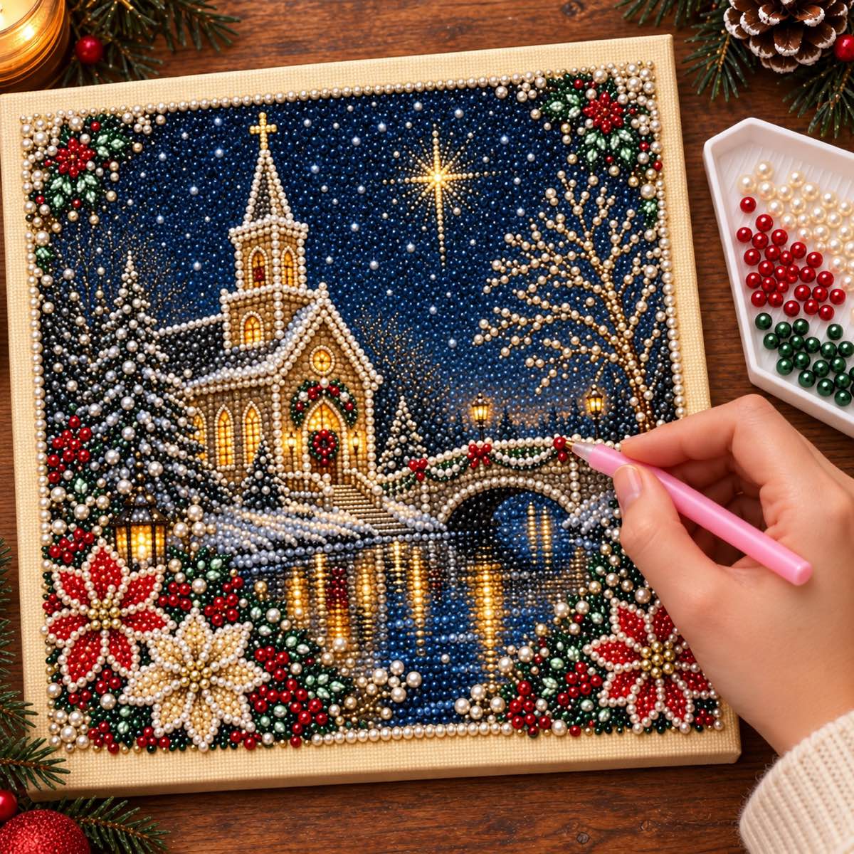 Snowy Church Christmas Night — process image