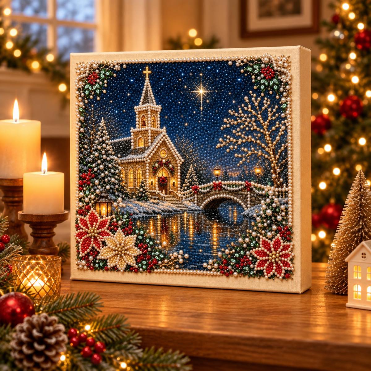 Snowy Church Christmas Night — room image