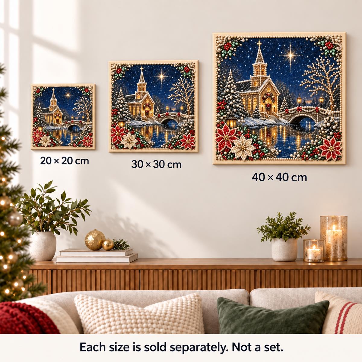 Snowy Church Christmas Night — size image