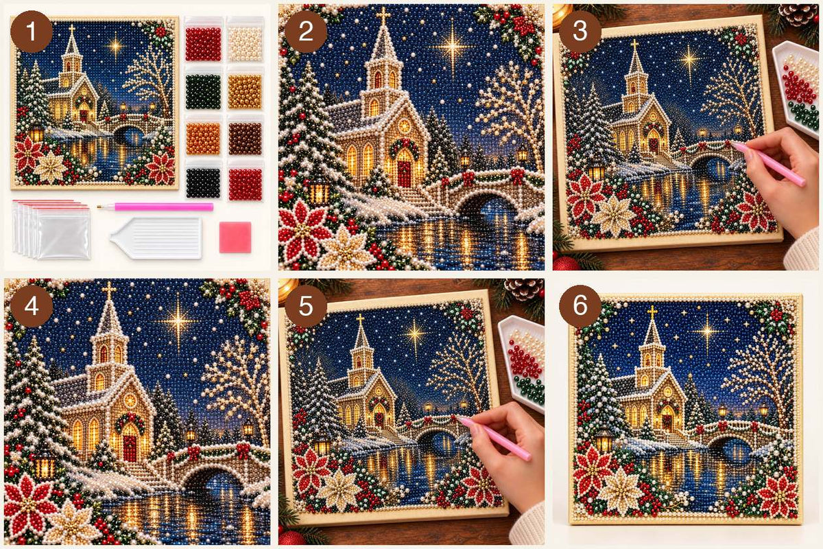Snowy Church Christmas Night — tutorial image