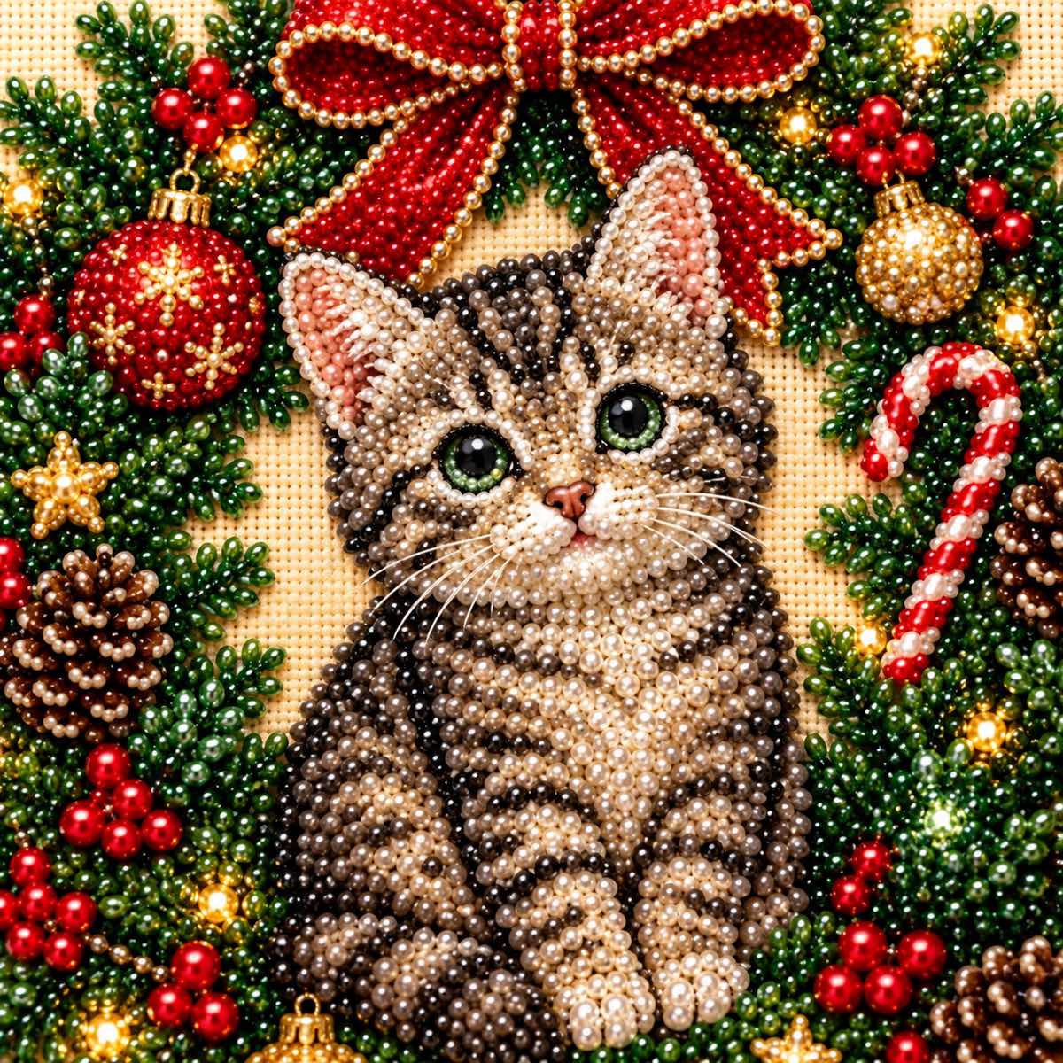 Tabby Kitten Christmas Wreath — detail image