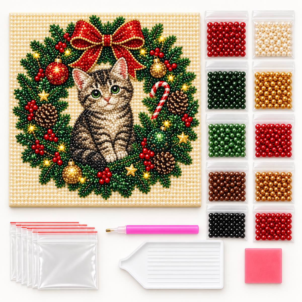 Tabby Kitten Christmas Wreath — kit image