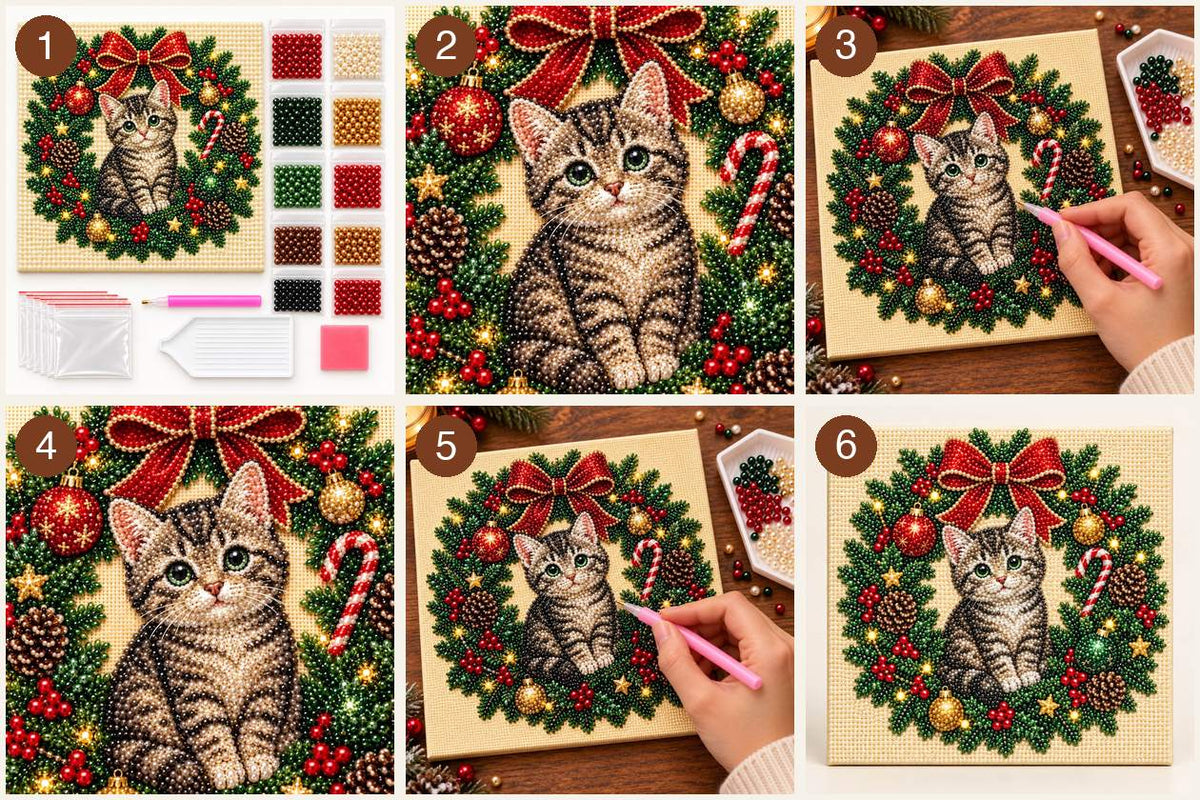 Tabby Kitten Christmas Wreath — tutorial image
