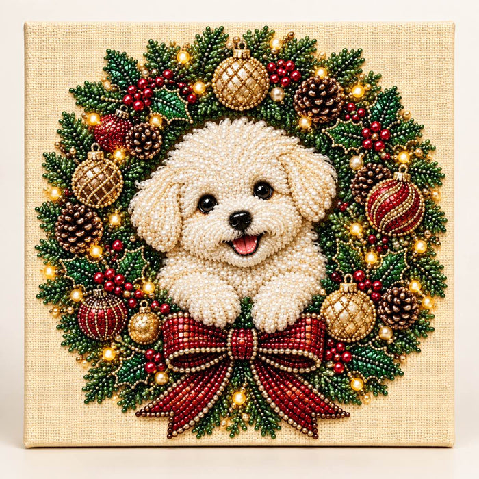 White Puppy Christmas Wreath — hero image