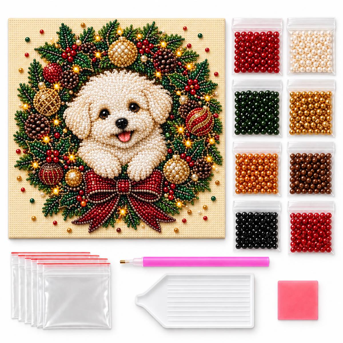 White Puppy Christmas Wreath — kit image