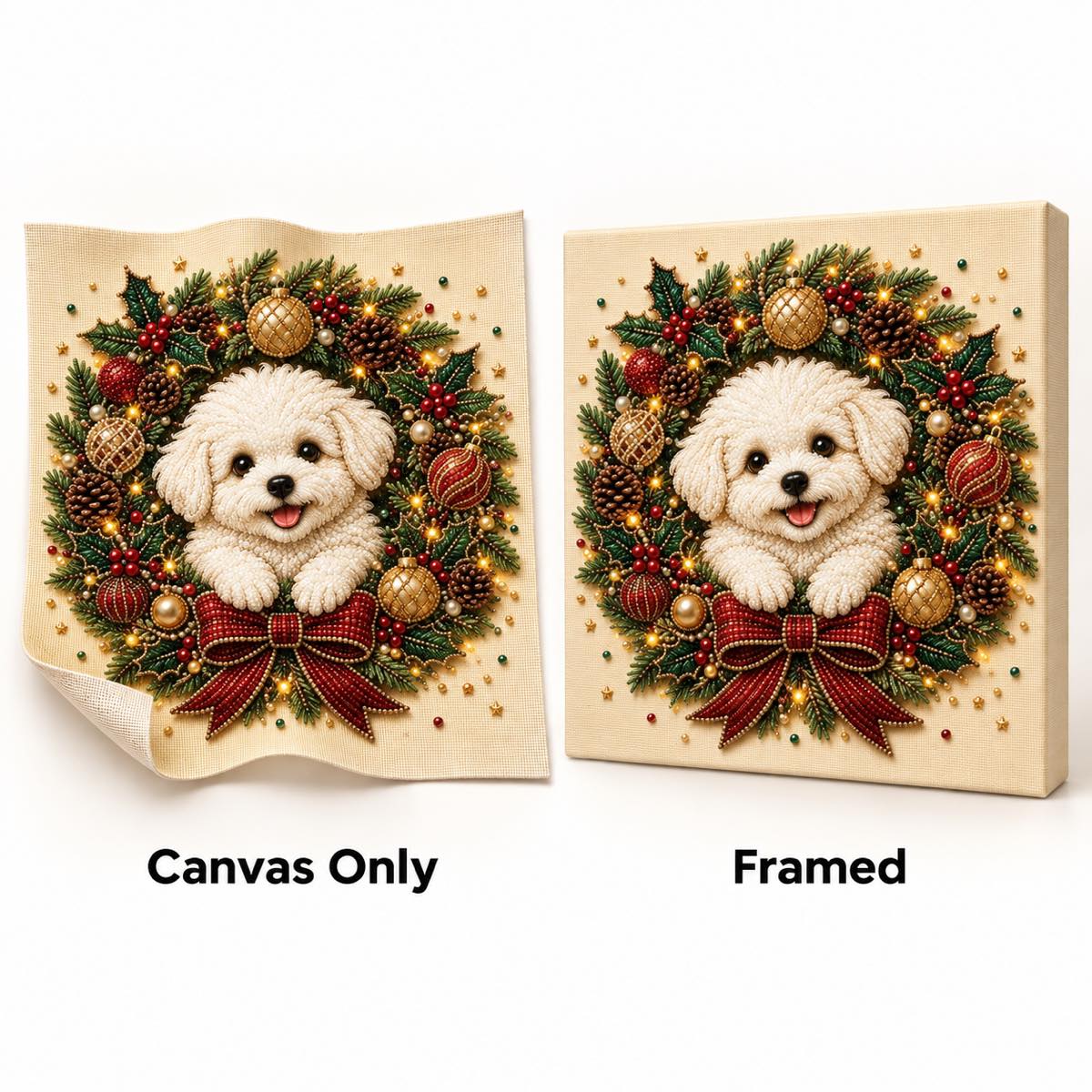White Puppy Christmas Wreath — style image