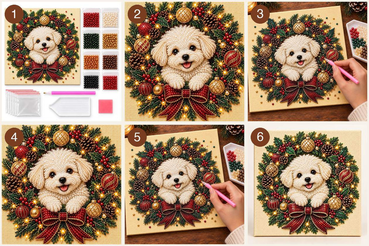 White Puppy Christmas Wreath — tutorial image