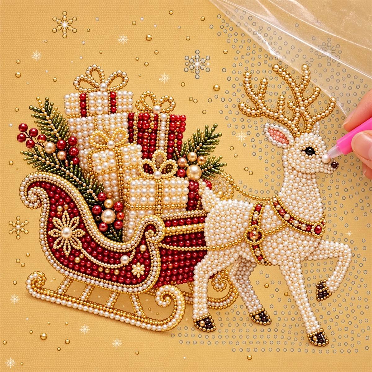 White Reindeer Gift Sleigh — process image