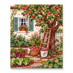 Apple Tree Cottage Garden artwork on a front-facing frameless canvas against a white background.