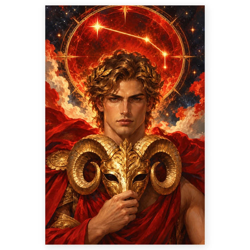 Full Aries Ember Ram Spring Equinox paint by numbers artwork on a clean white square, complete design shown at its original proportions with a subtle soft shadow.