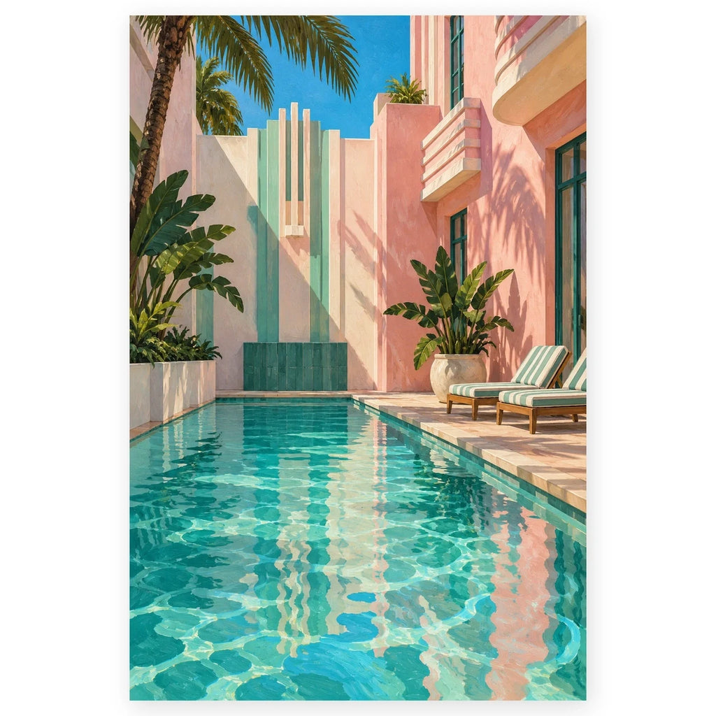 Full art deco miami pool paint by numbers artwork on a clean white background.