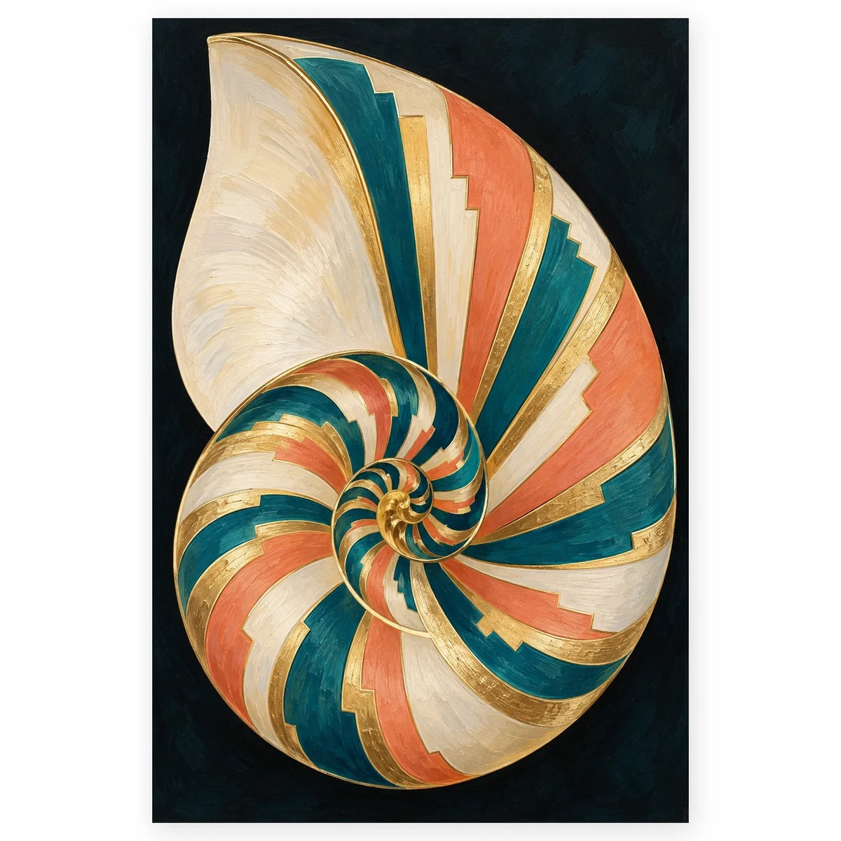 Full Art Deco Shell Sunburst paint by numbers artwork on a clean white square, complete design shown at its original proportions with a subtle soft shadow.