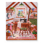 Attic Vintage Sewing Room artwork on a front-facing frameless canvas against a white background.